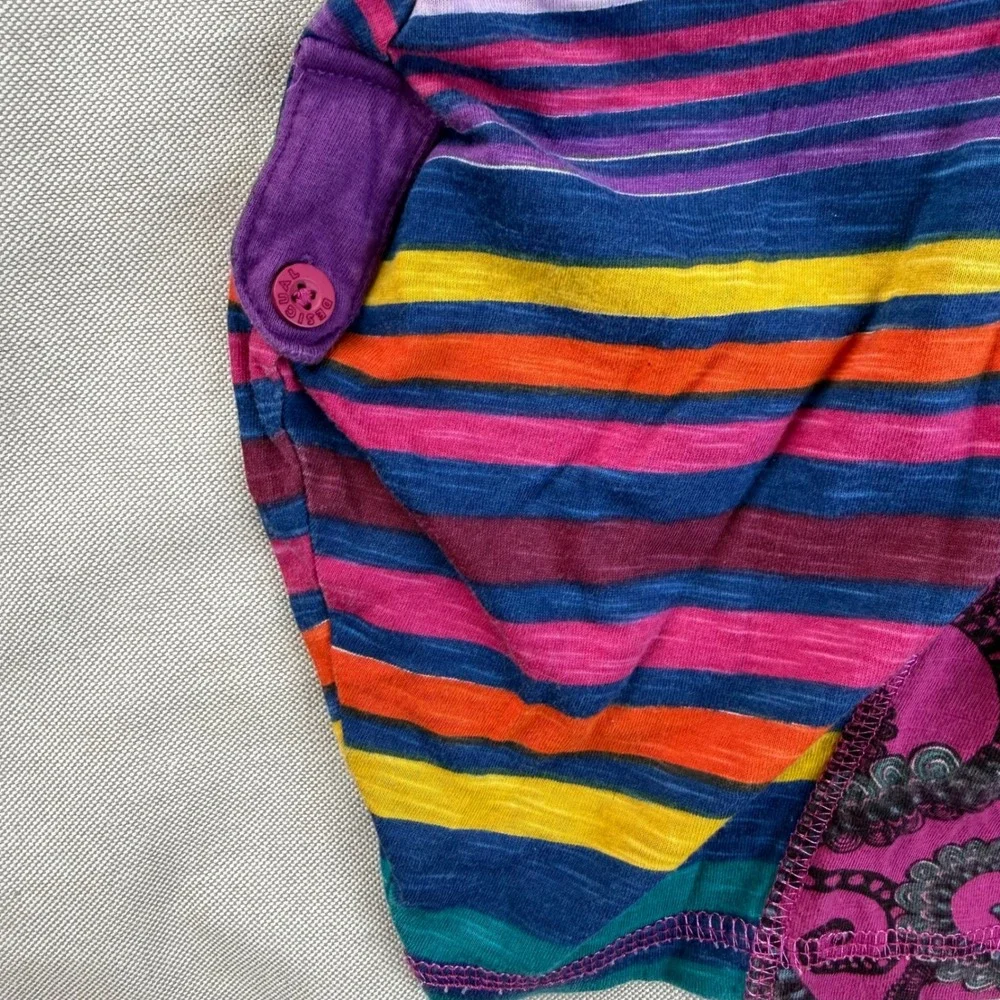 Desigual Girls Sz 5-6 Purple Multi Pattern Long Sleeve Dress Cotton Layered Boho
